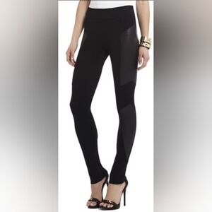 BCBGmaxazria Mari Black Two Tone Faux Leather & Fabric Leggings Size Medium